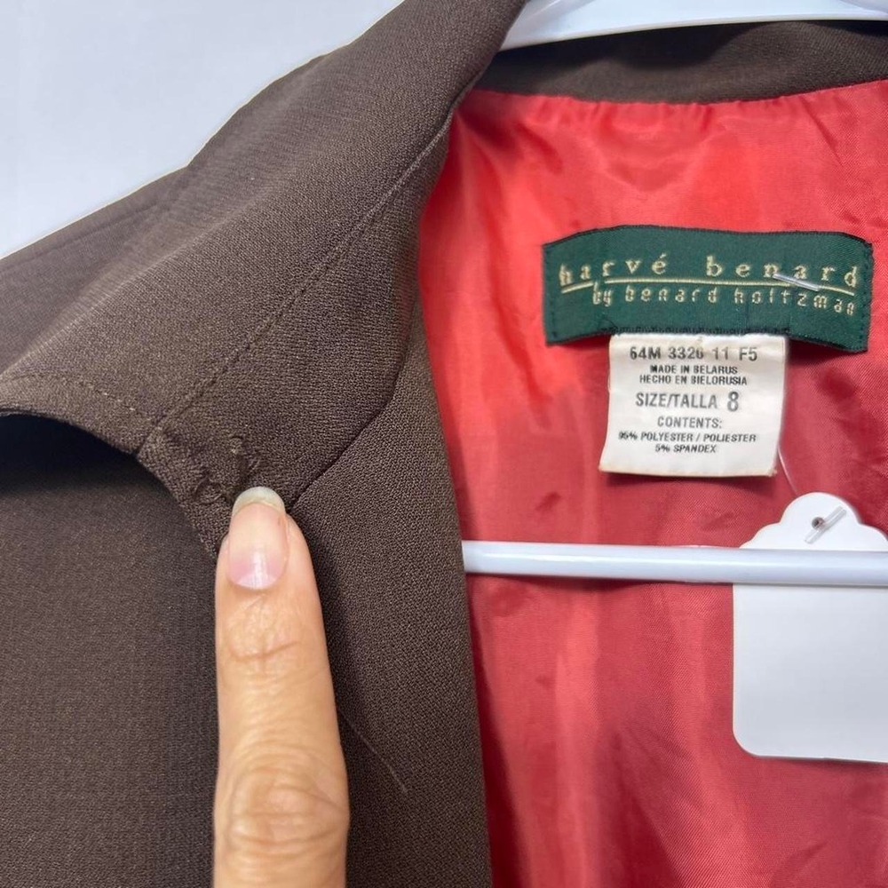 Vintage Harvé Benard Chocolate Brown Trench Coat Color block Trench Coat Size 8 - Picture 4 of 5